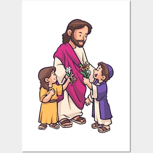 Jesus Children Flower Posters and Art